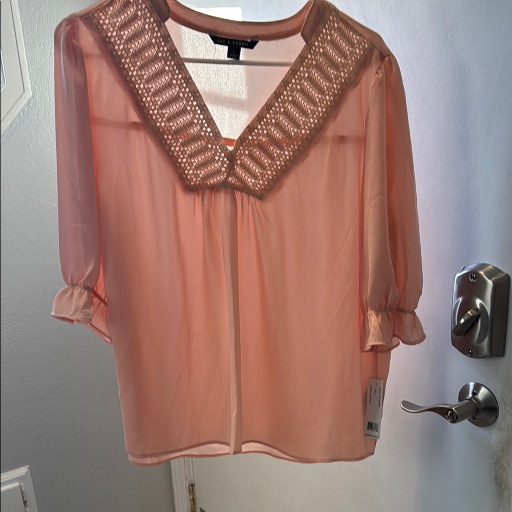 Peach Sheer Blouse with Beaded Collar